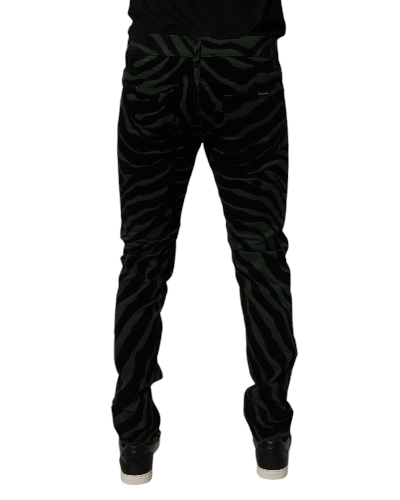 Dolce & Gabbana Zebra Print Casual Pants Men Black And Green