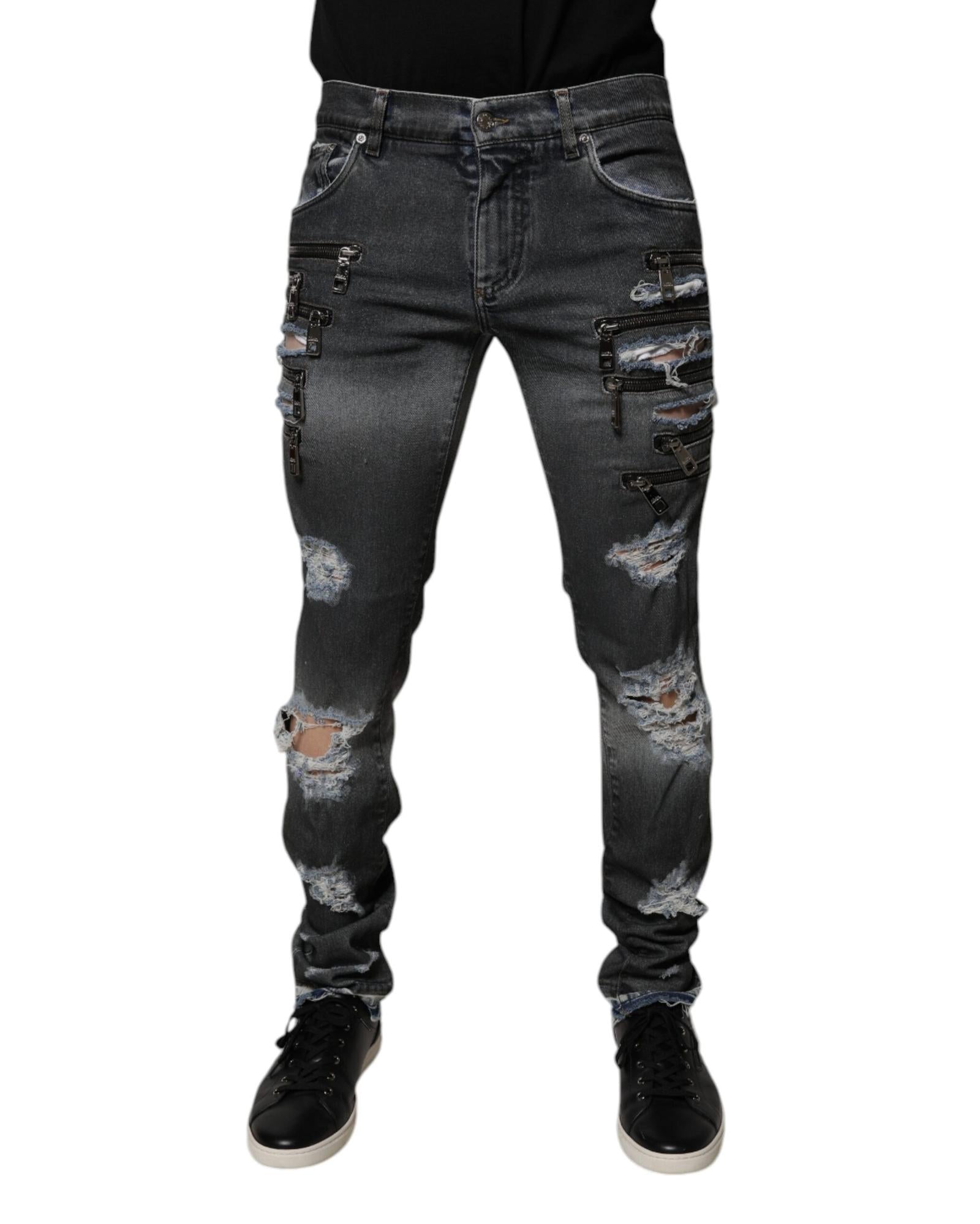 Dolce & Gabbana Zipper Detail Distressed Jeans Men Dark Gray Pants 33 x 32 Dark Gray