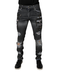 Dolce & Gabbana Zipper Detail Distressed Jeans Men Dark Gray Pants