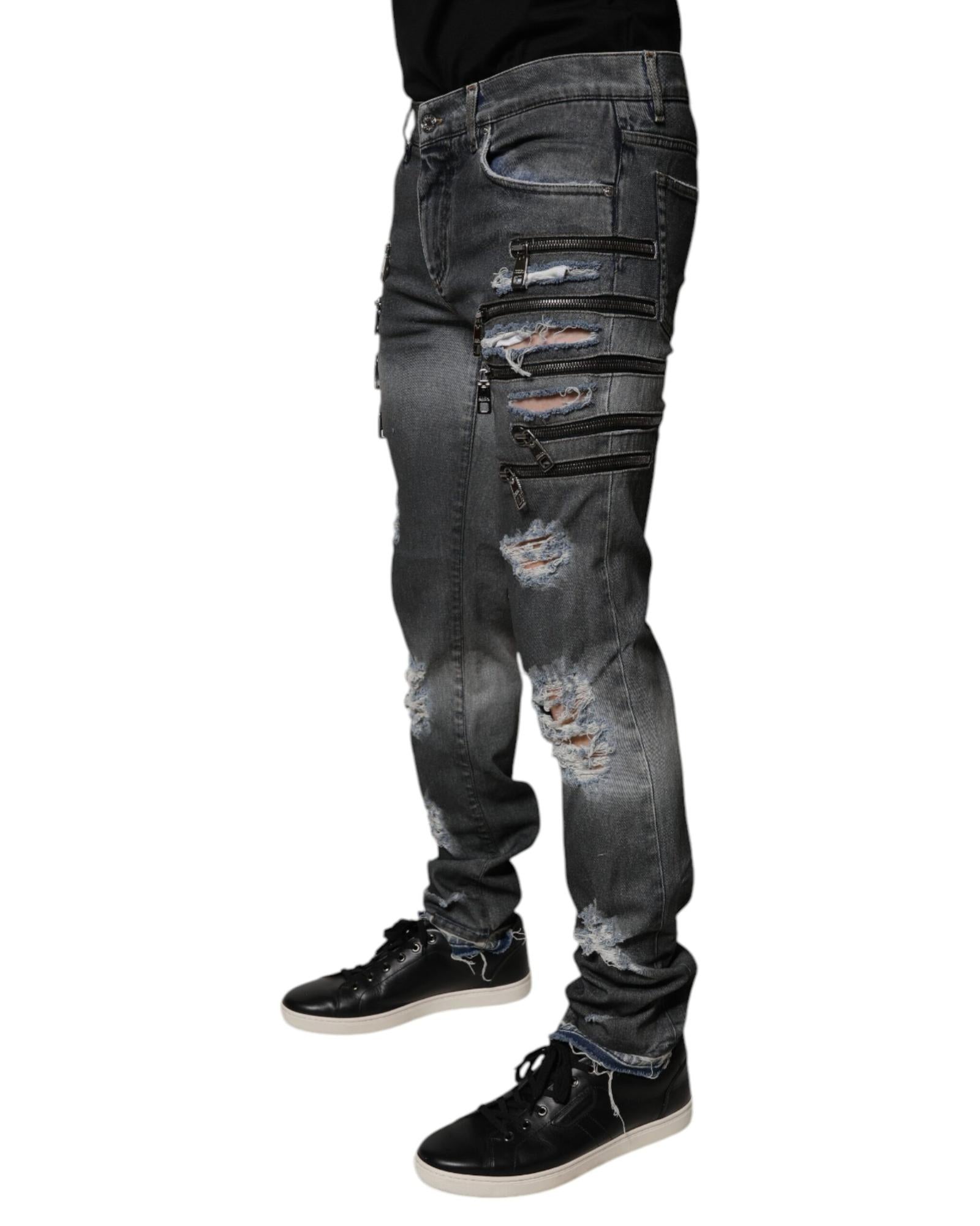Dolce & Gabbana Zipper Detail Distressed Jeans Men Dark Gray Pants