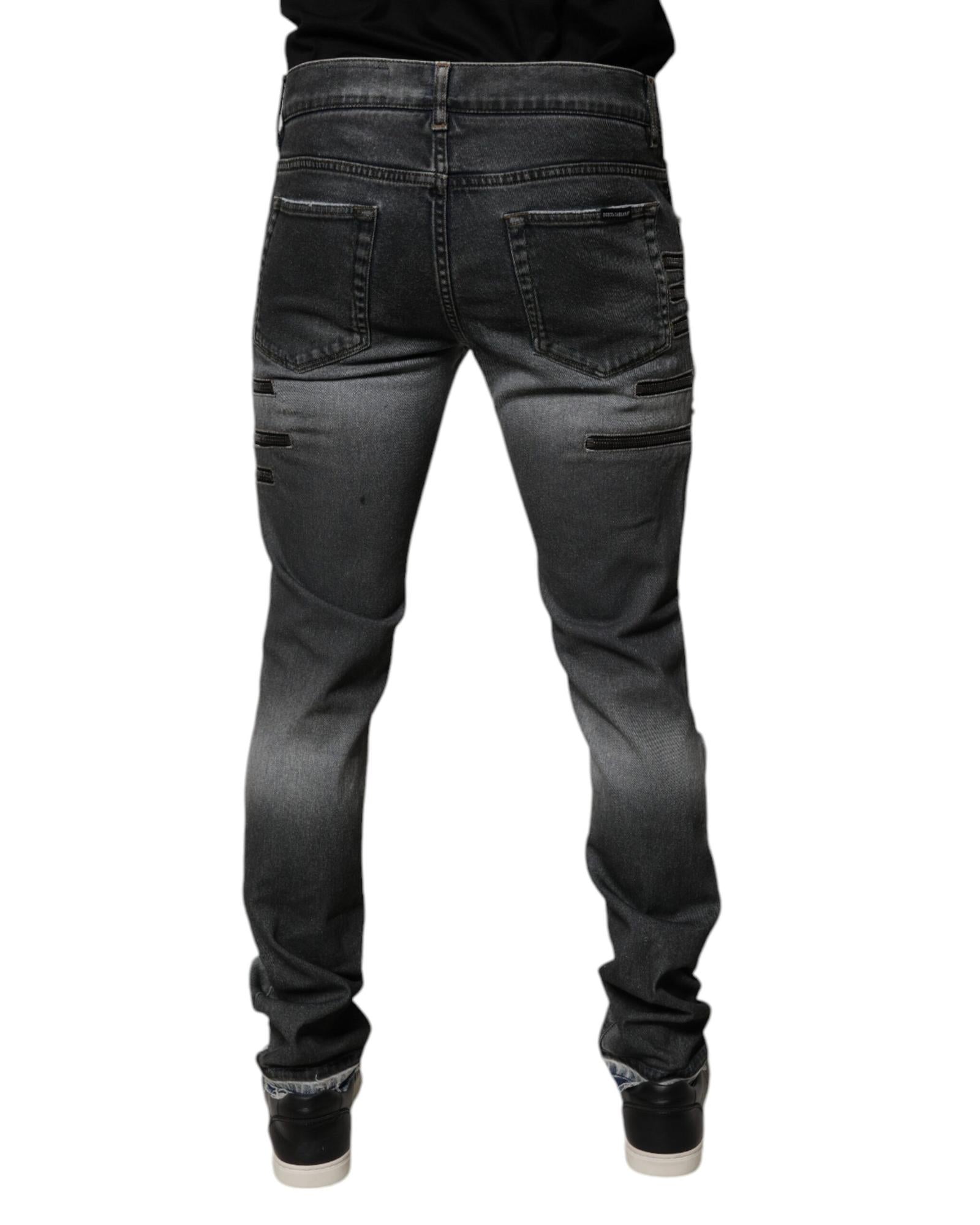 Dolce & Gabbana Zipper Detail Distressed Jeans Men Dark Gray Pants