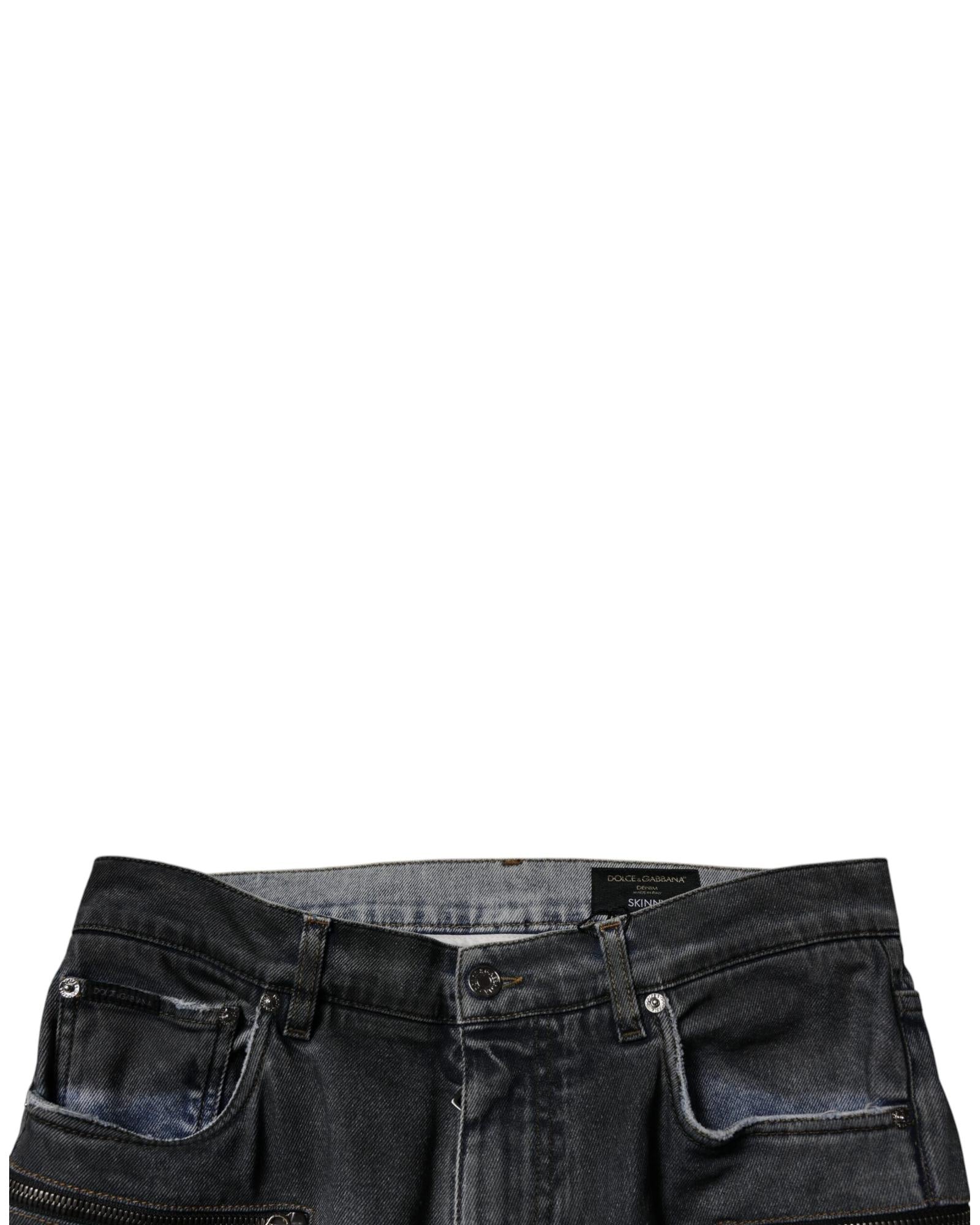 Dolce & Gabbana Zipper Detail Distressed Jeans Men Dark Gray Pants