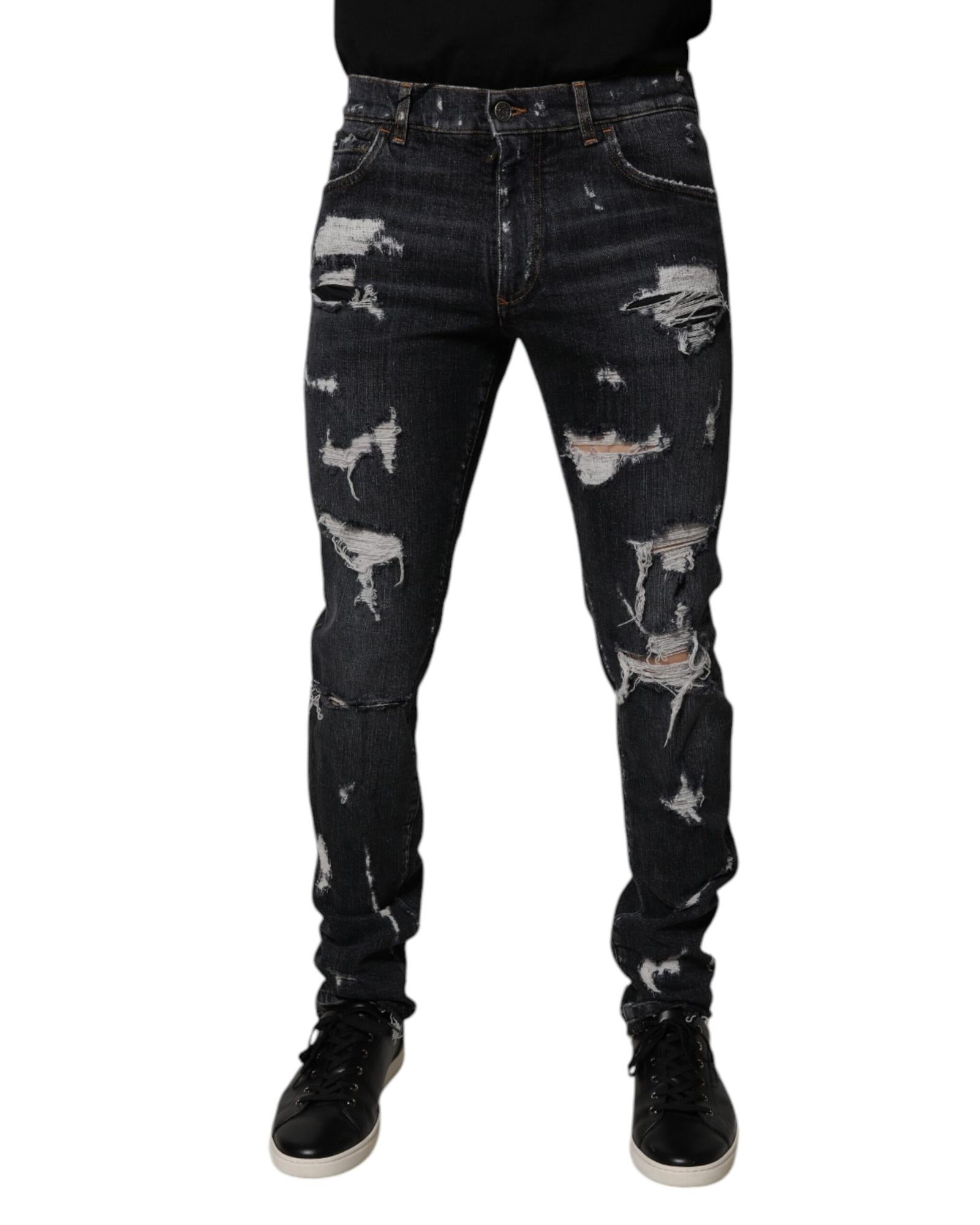 Dolce & Gabbana Ripped Denim Jeans Distressed Men Black Pants 33 x 32 Black