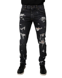Dolce & Gabbana Ripped Denim Jeans Distressed Men Black Pants 33 x 32 Black