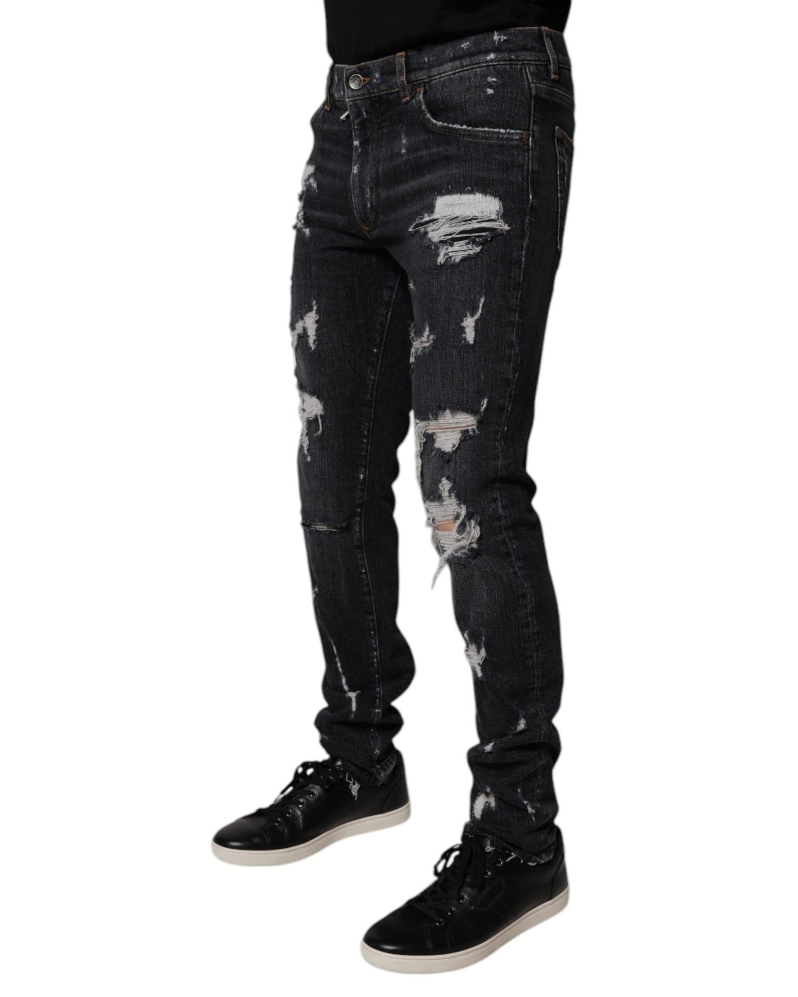 Dolce & Gabbana Ripped Denim Jeans Distressed Men Black Pants
