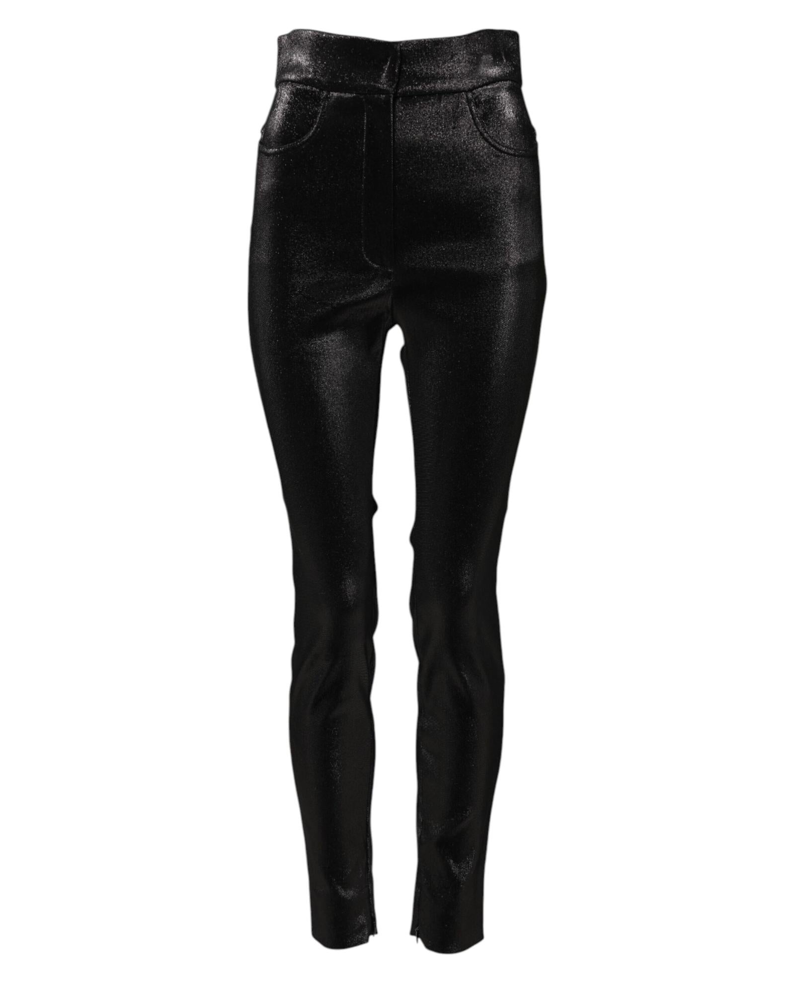 Dolce & Gabbana Metallic Finish Skinny Pants Women Black Jeans & Pants
