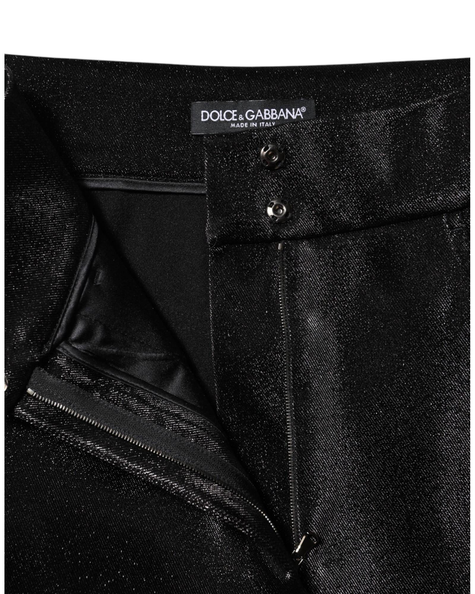 Dolce & Gabbana Metallic Finish Skinny Pants Women Black Jeans & Pants
