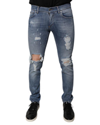 Dolce & Gabbana Slim Fit Ripped Jeans Men Blue Pants