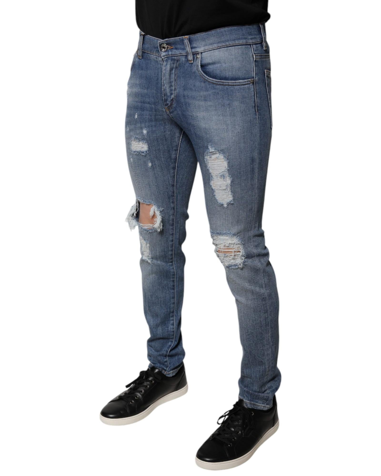 Dolce & Gabbana Slim Fit Ripped Jeans Men Blue Pants
