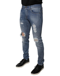 Dolce & Gabbana Slim Fit Ripped Jeans Men Blue Pants