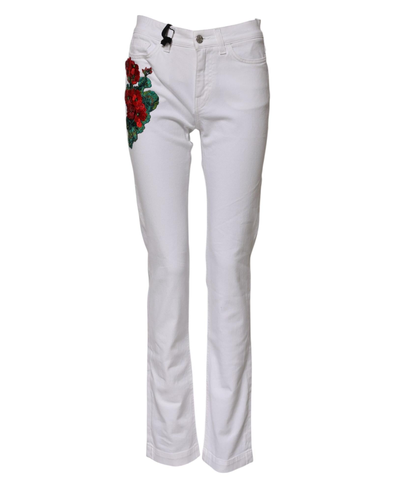 Dolce & Gabbana Floral Embroidered Jeans Women White Jeans & Pants