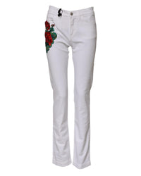Dolce & Gabbana Floral Embroidered Jeans Women White Jeans & Pants