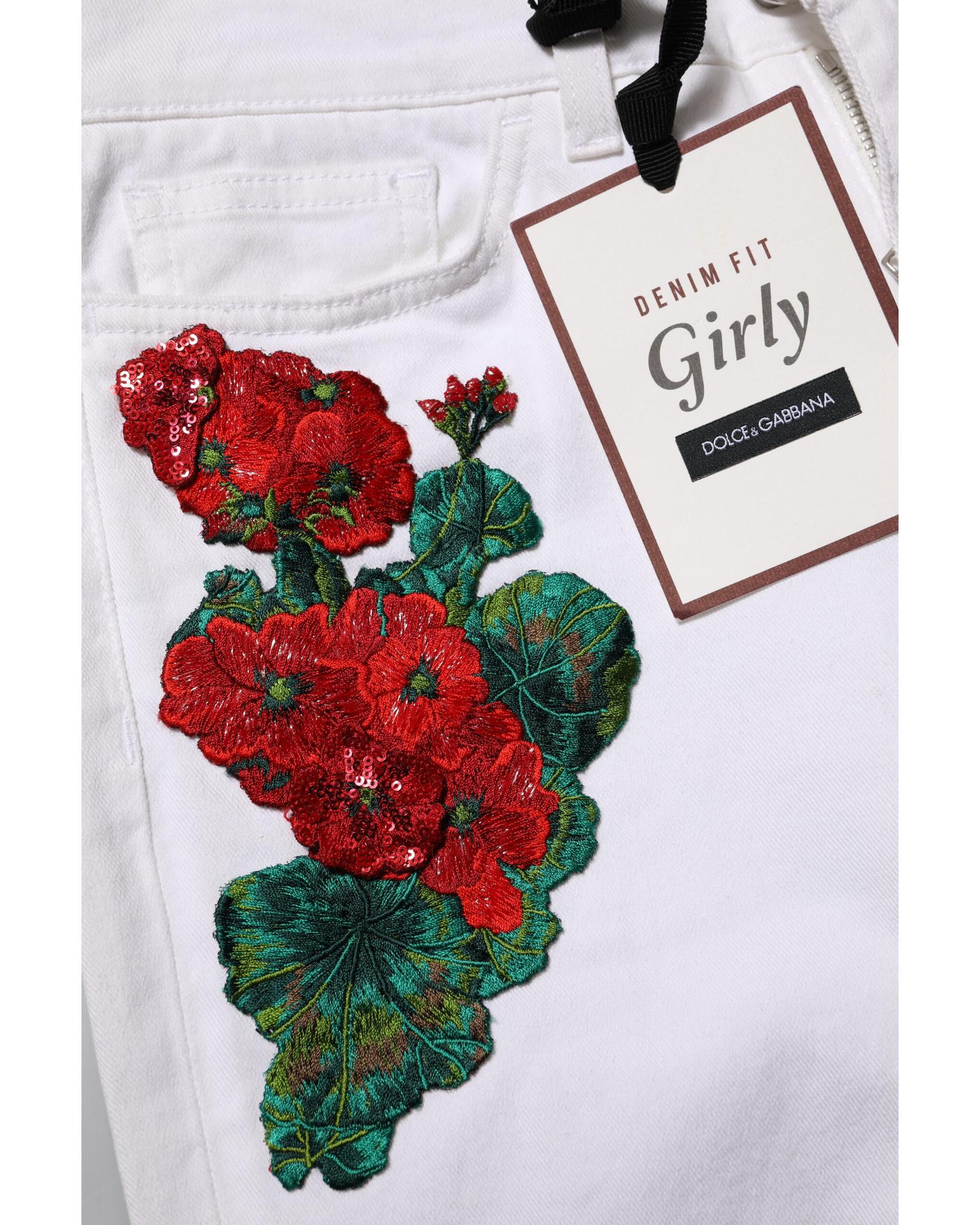 Dolce & Gabbana Floral Embroidered Jeans Women White Jeans & Pants
