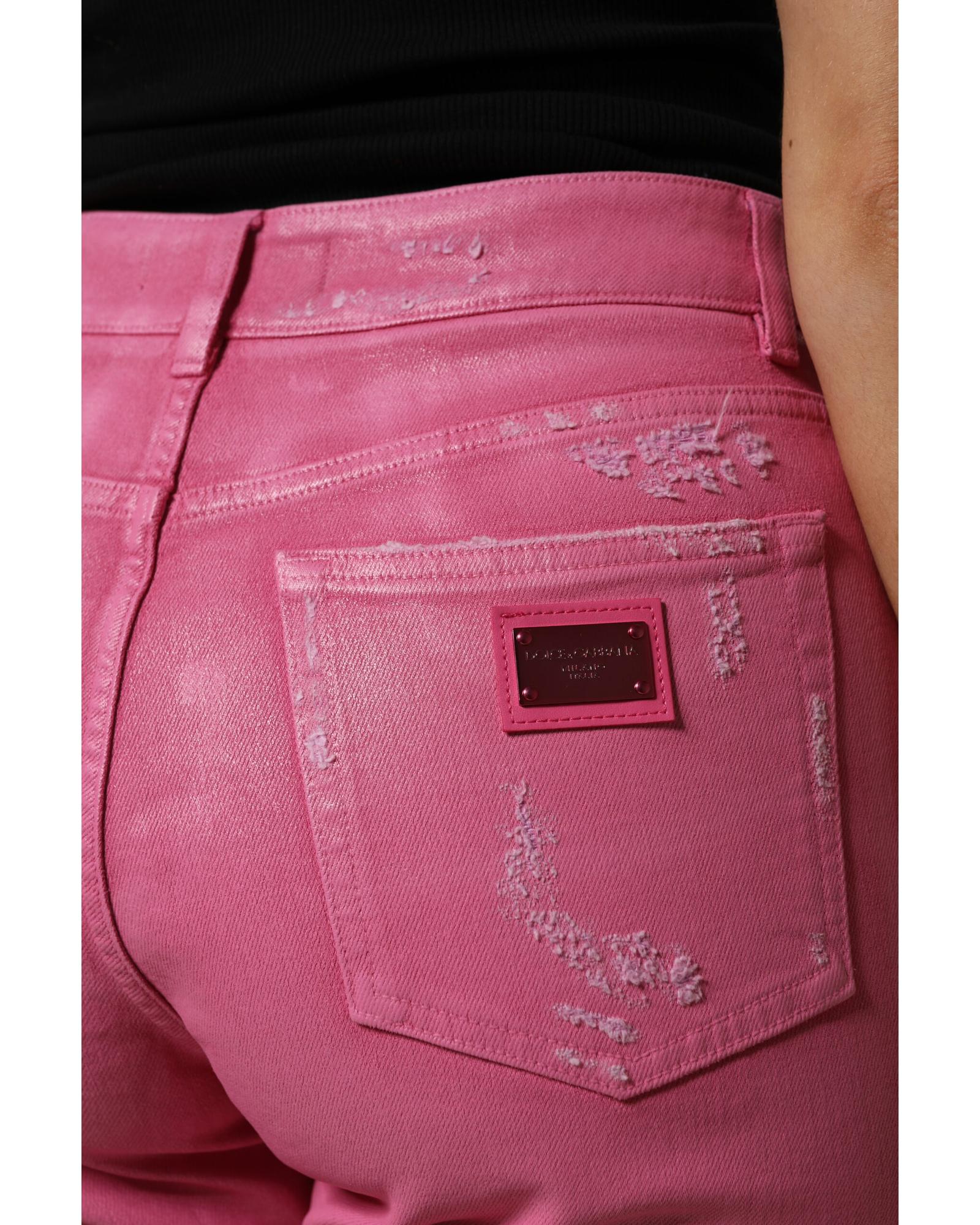 デニム・ジーパン DOLCE & GABBANA High waist jeans Pink Dolce & Gabbana Distressed HighWaist Straight Jeans Women