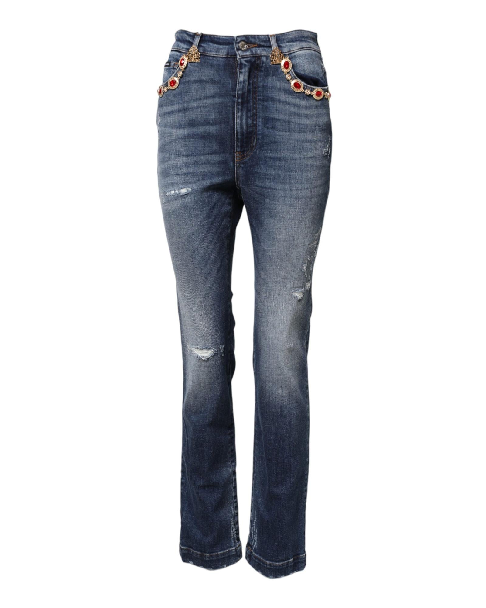 Dolce & Gabbana Embellished Denim Jeans Women Blue Jeans & Pants