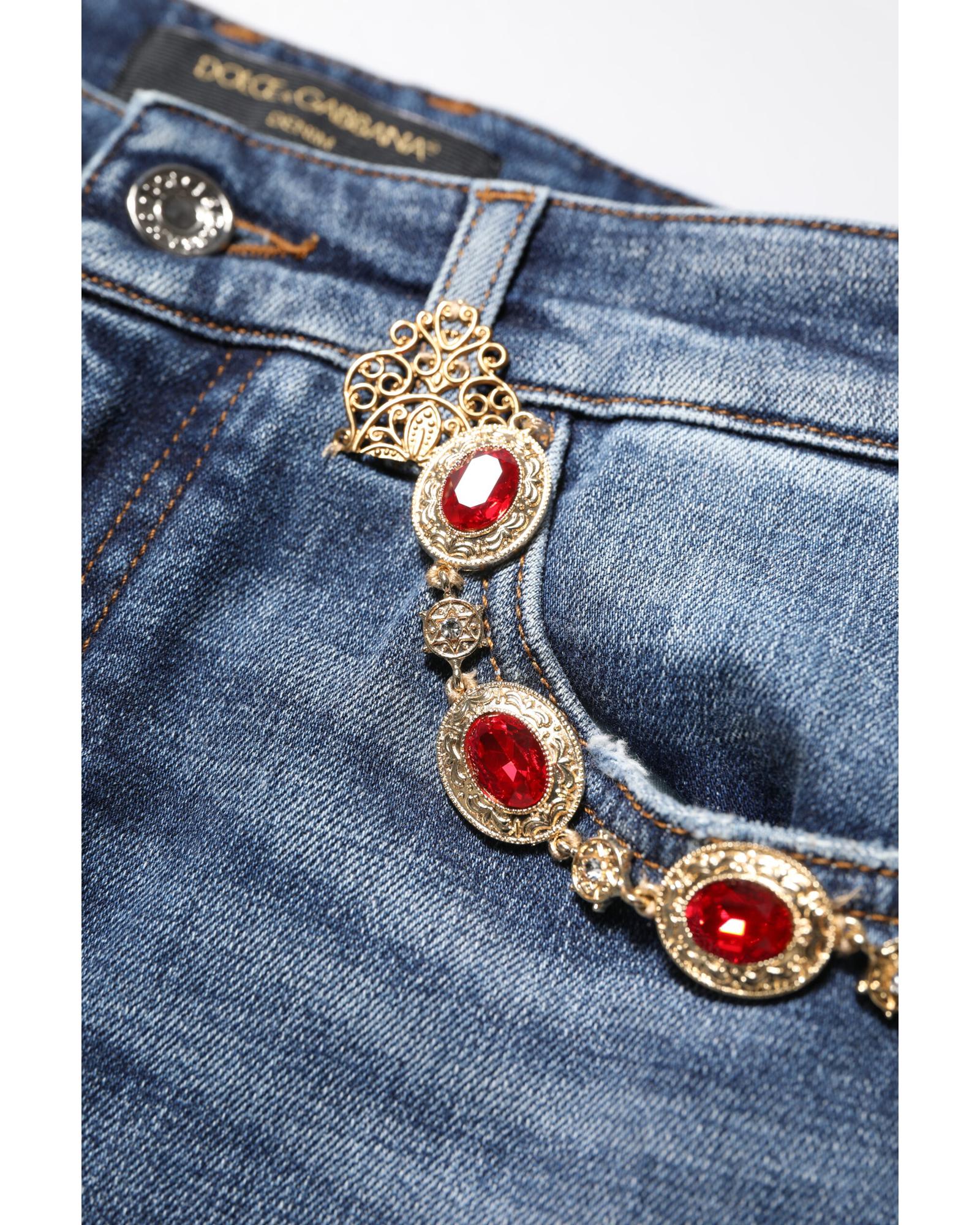 Dolce & Gabbana Embellished Denim Jeans Women Blue Jeans & Pants