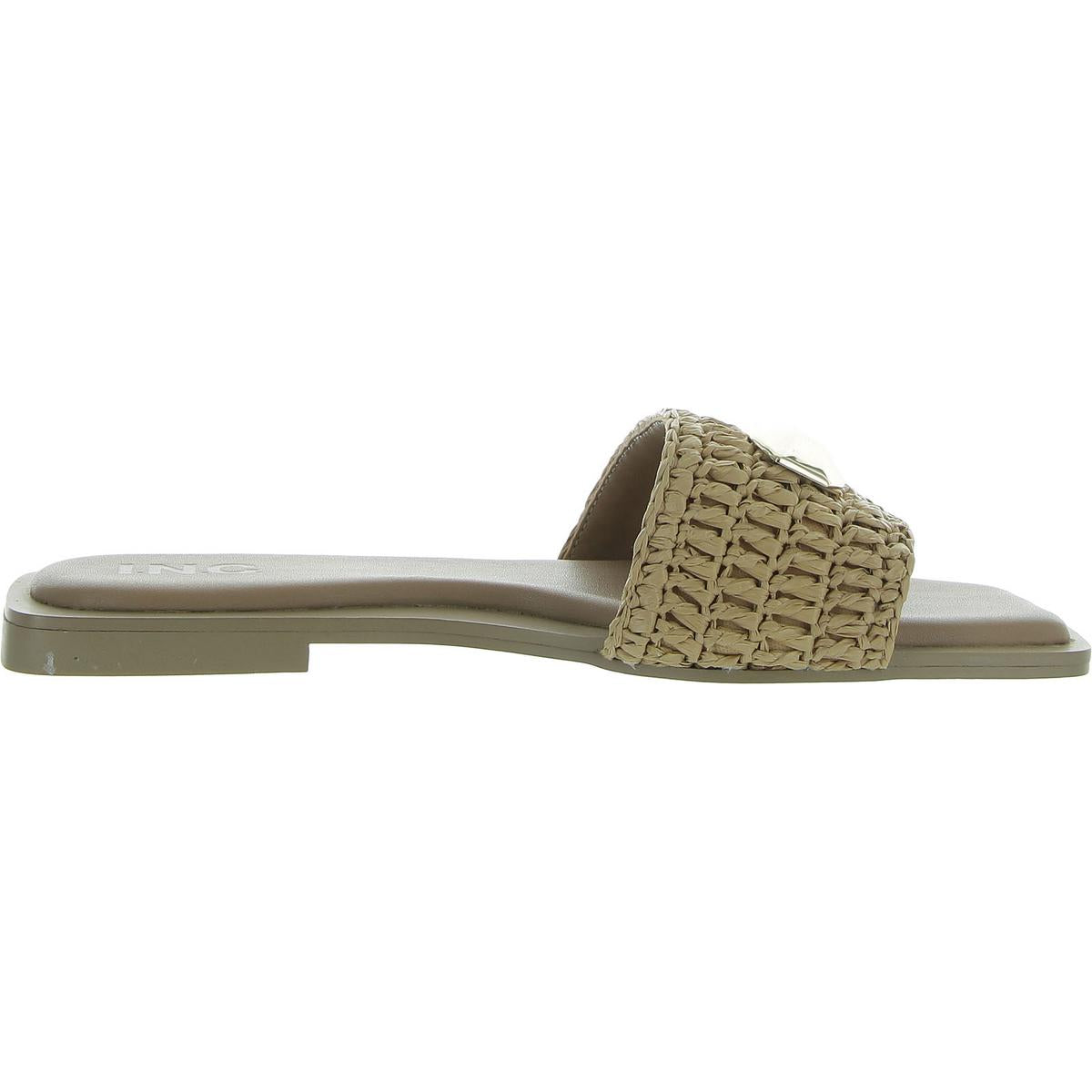 Paramita Womens Square Open Toe Raffia Slide Sandals