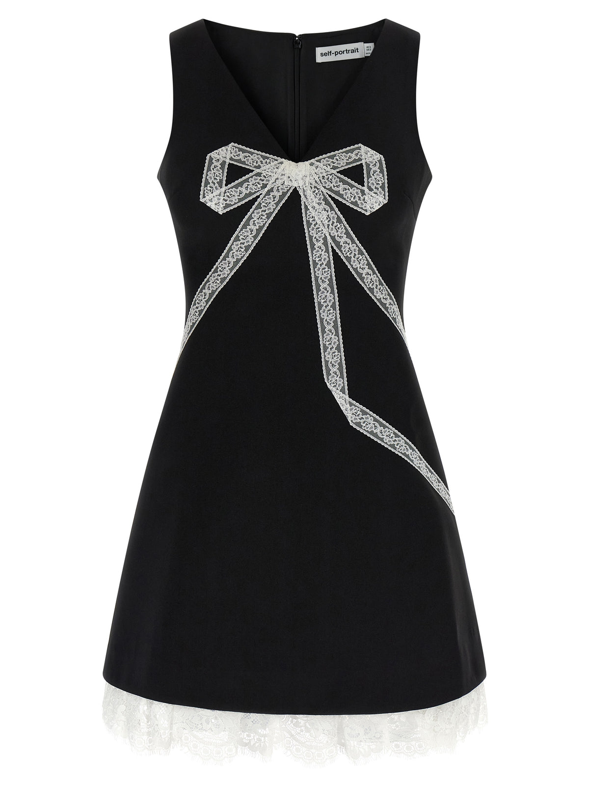 Self Portrait Women 'Black Crêpe Bow Lace Mini' Dress