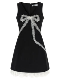 Self Portrait Women 'Black Crêpe Bow Lace Mini' Dress