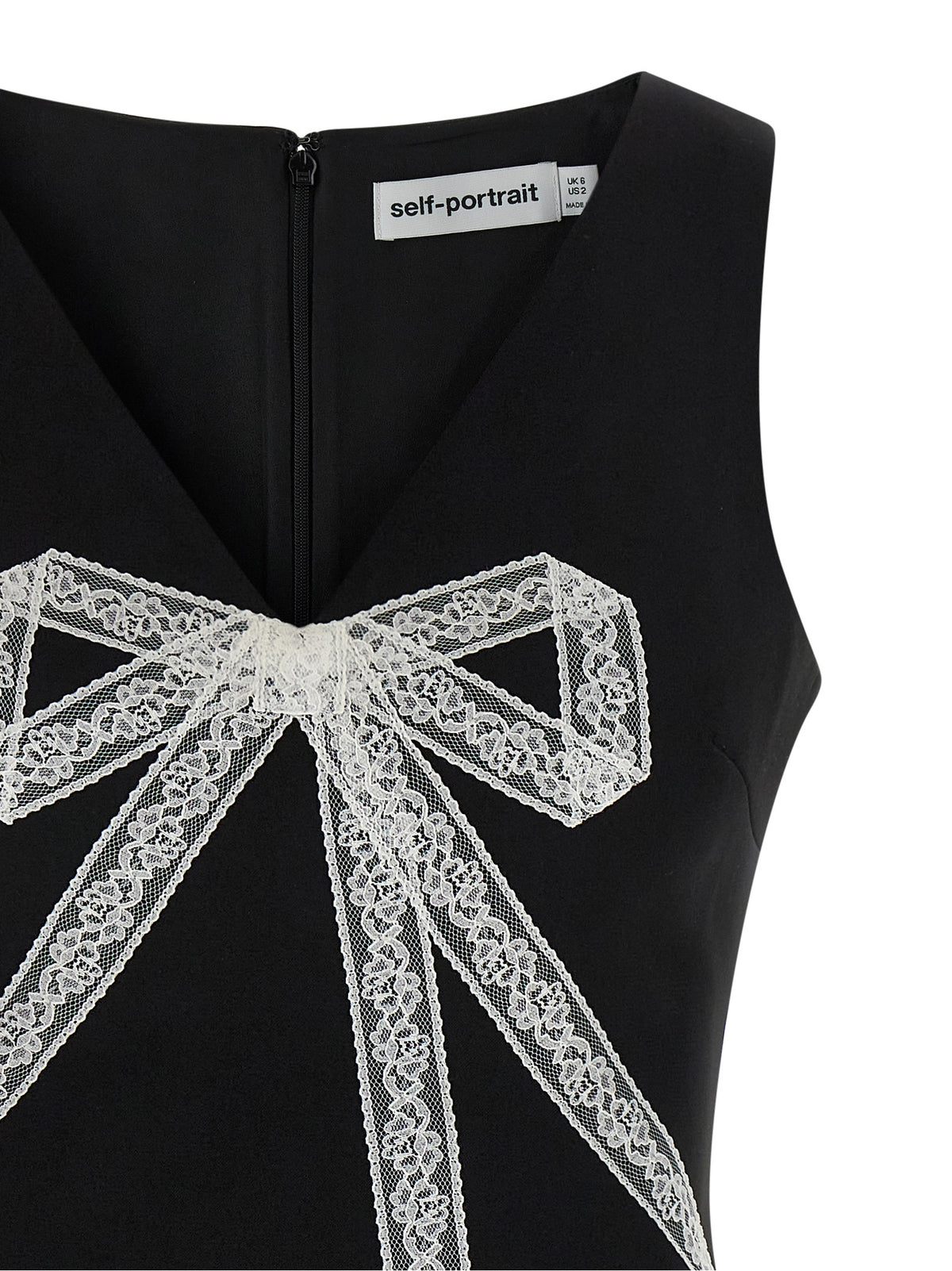 Self Portrait Women 'Black Crêpe Bow Lace Mini' Dress