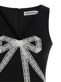 Self Portrait Women 'Black Crêpe Bow Lace Mini' Dress