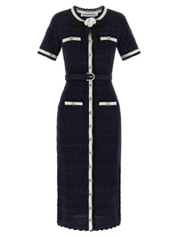 Self Portrait Women 'Navy Pointelle Knit Midi' Dress