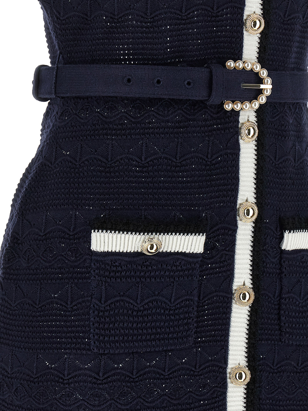 Self Portrait Women 'Navy Pointelle Knit Midi' Dress