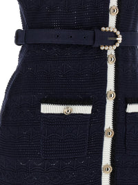 Self Portrait Women 'Navy Pointelle Knit Midi' Dress