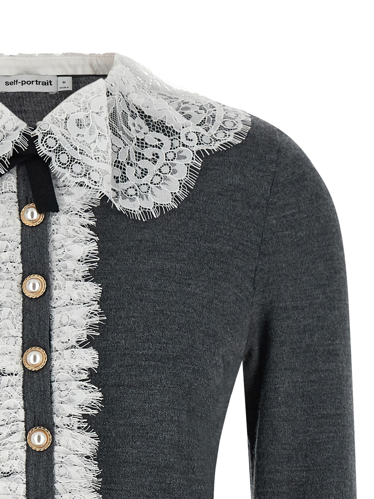 SELF PORTRAIT Self Portrait Women 'Grey Lace Collar Knit' Cardigan