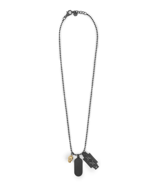 Philipp Plein Mens Plein Tag Bead Chain Necklace