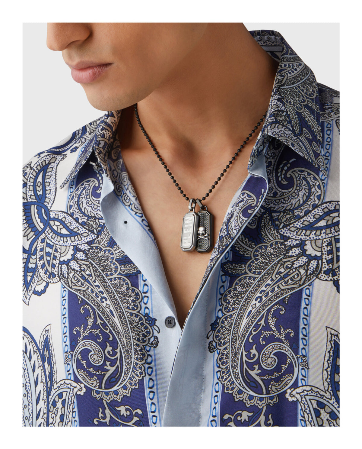 Philipp Plein Mens Plein Double Tag Bead Chain Necklace