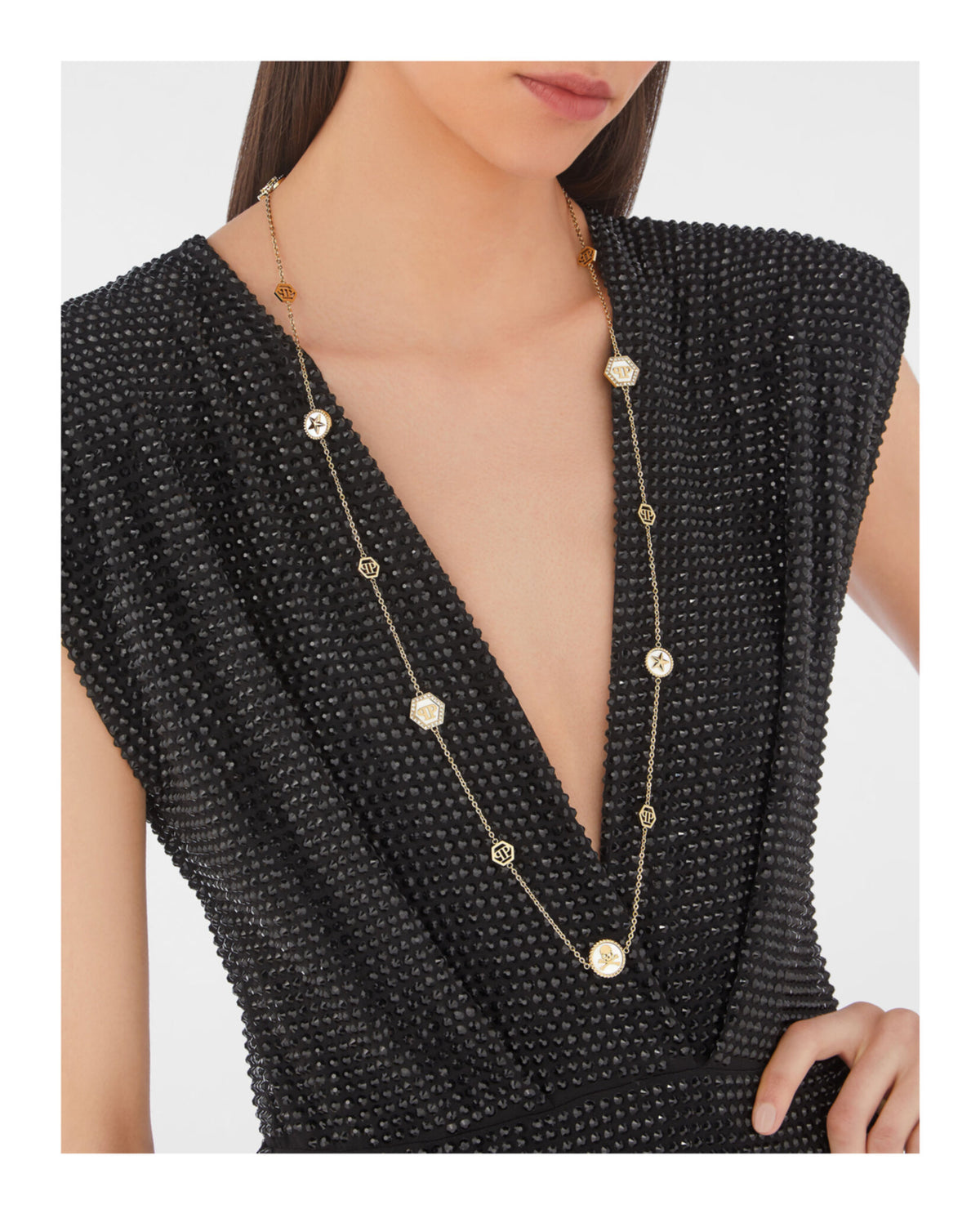 Philipp Plein Philipp Plein Womens Plein Mini Logo Crystal Cable Chain Necklace