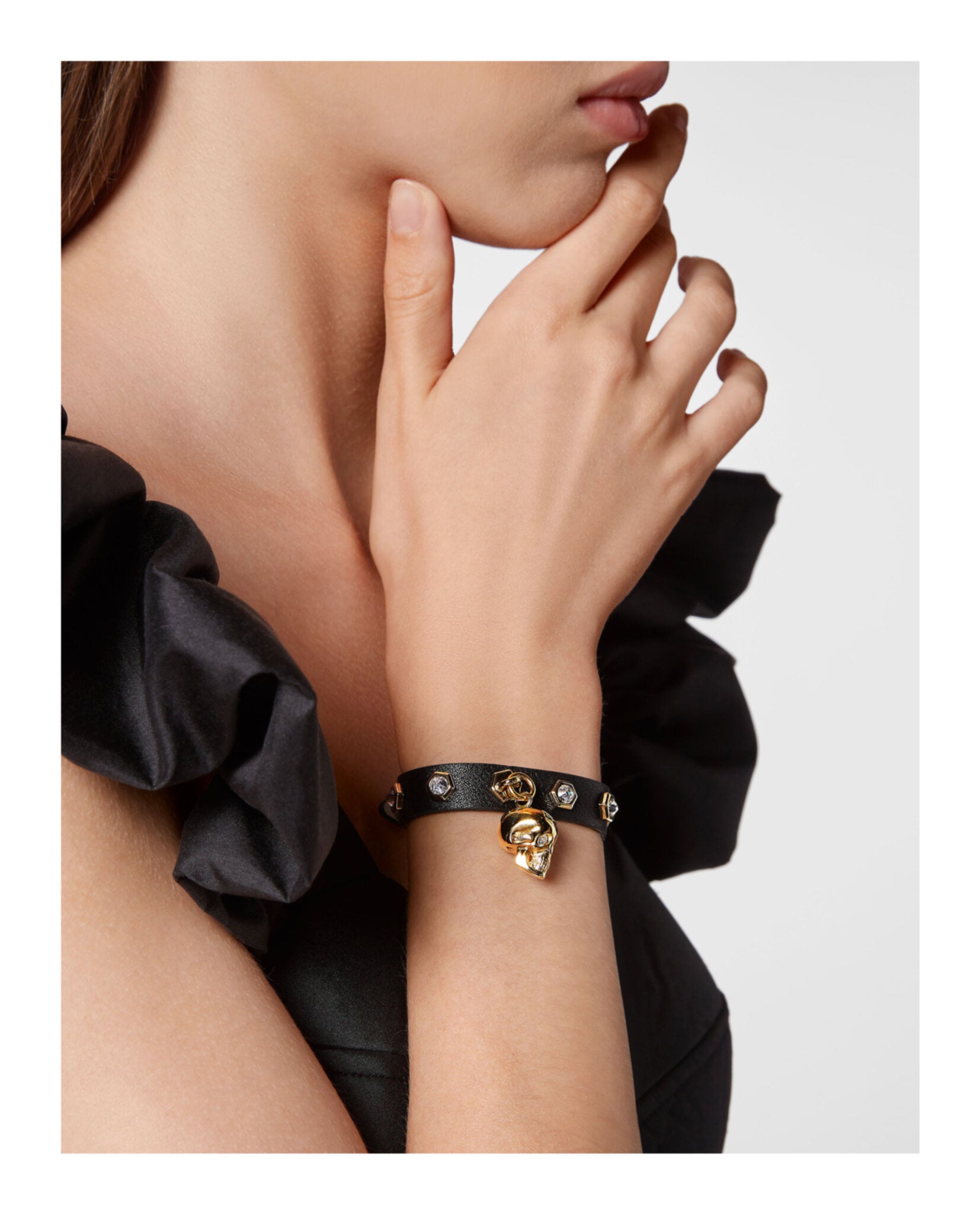 Philipp Plein Womens 3D $kull Crystal Calf Leather Bracelet