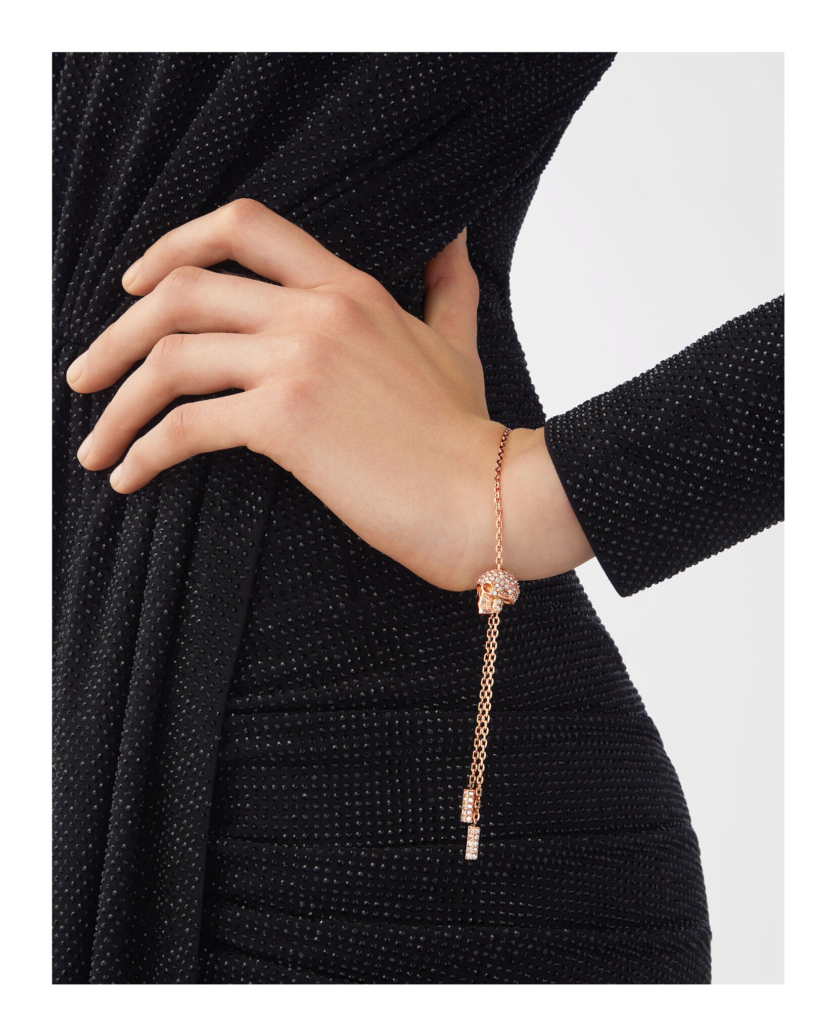 Philipp Plein Womens Sliding $kull Crystal Cable Chain Bracelet