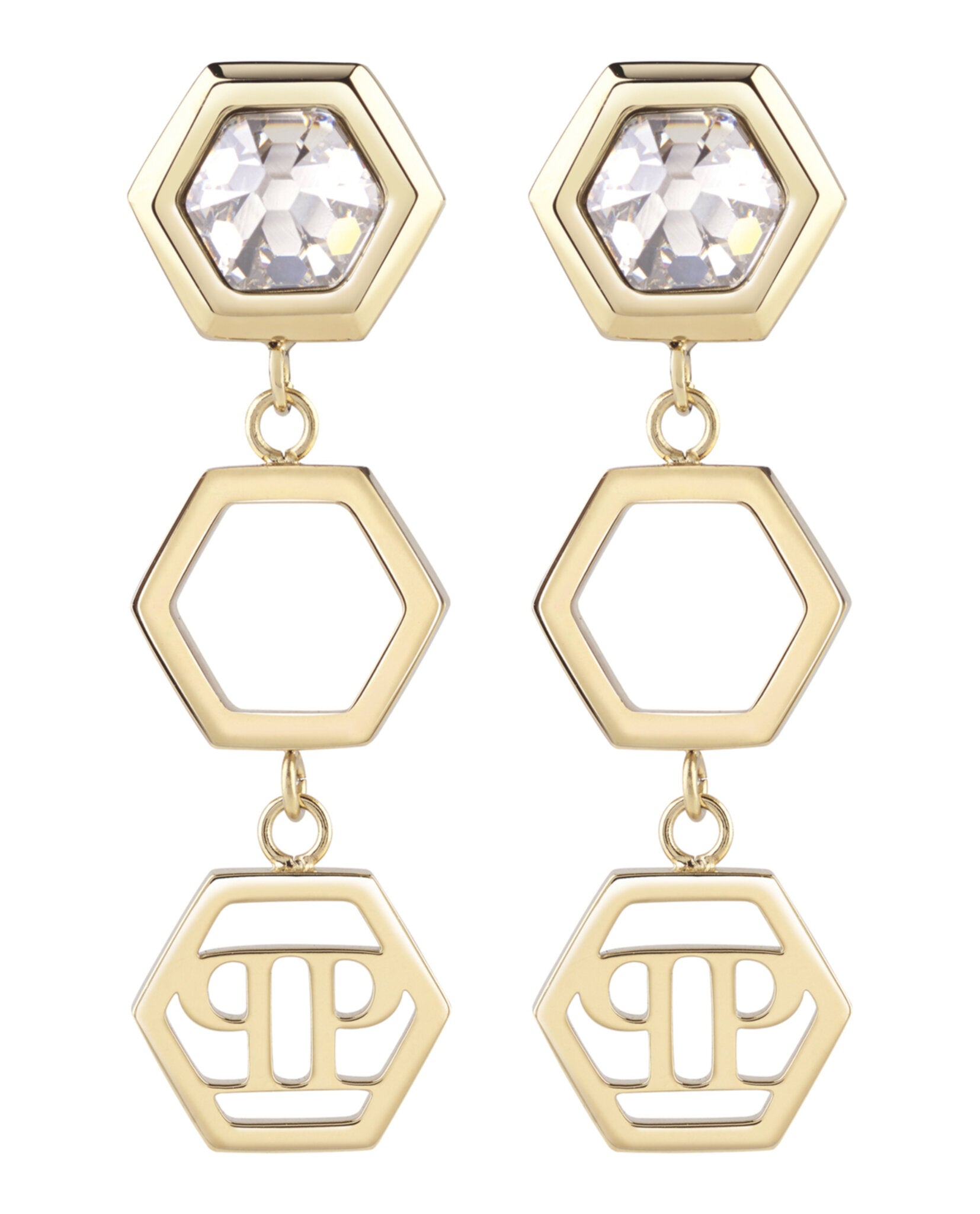Philipp Plein Womens Hexagon Lux Crystal Dangle Earrings