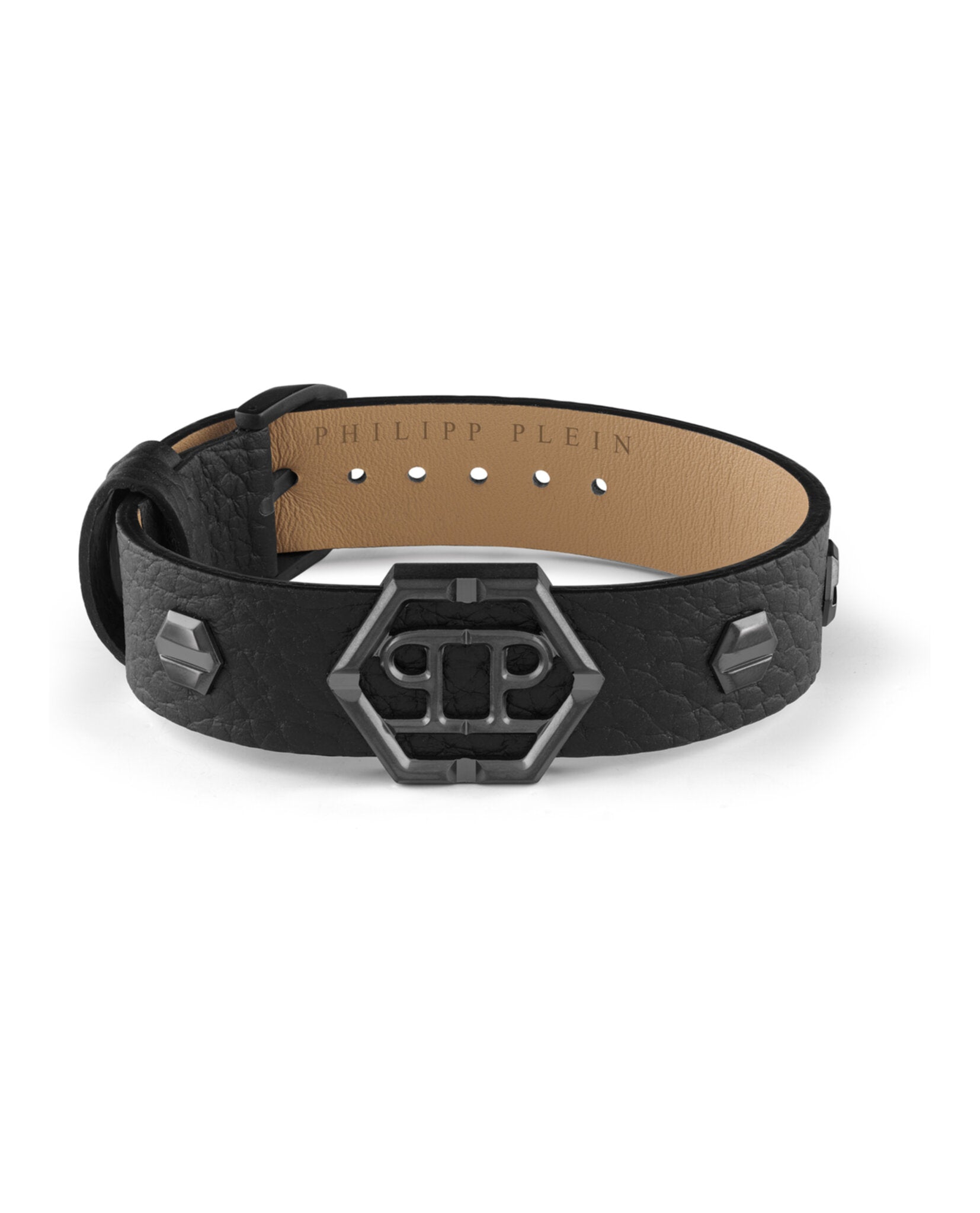 Philipp Plein Mens Hexagon Calf Leather Bracelet