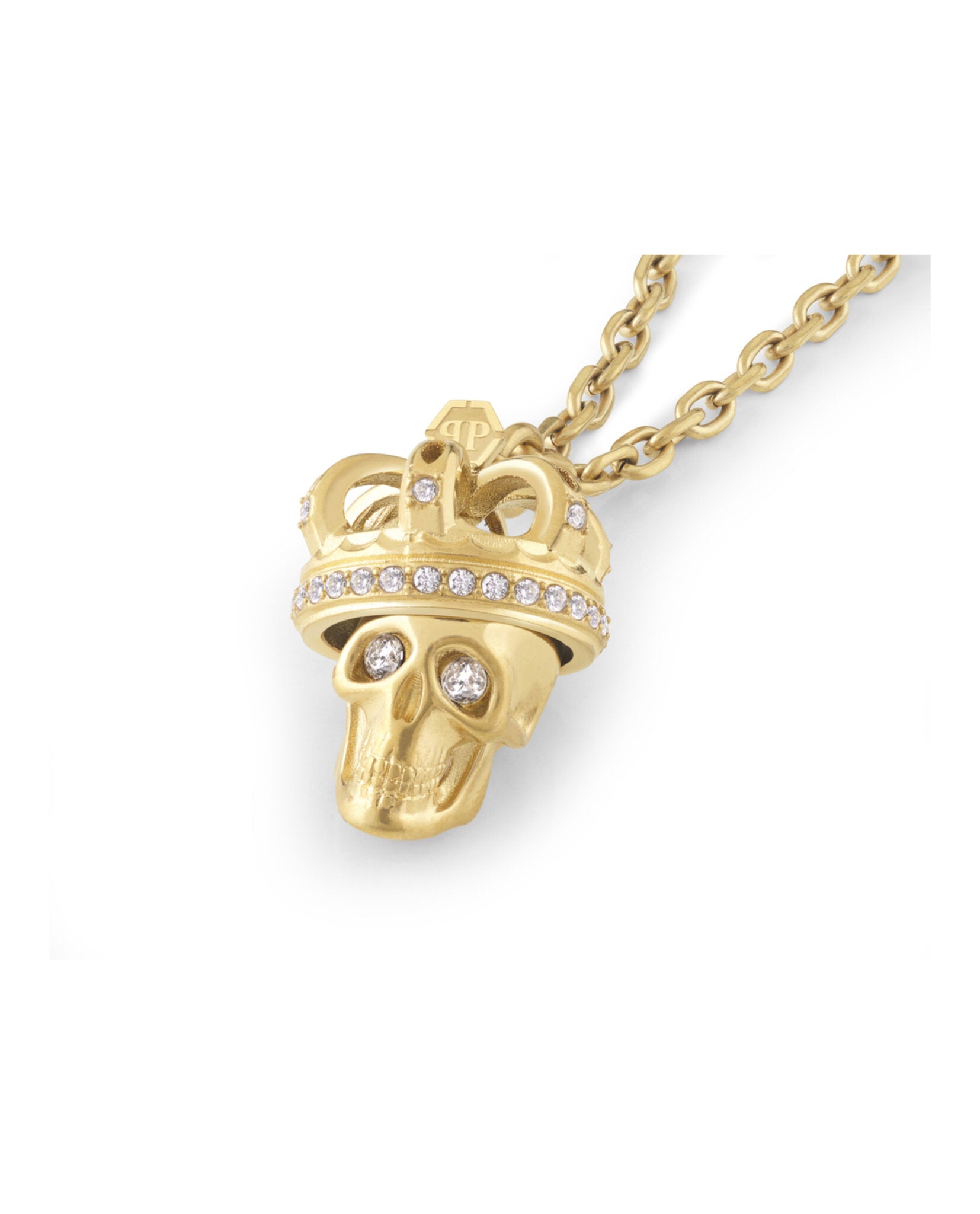 Philipp Plein Mens 3D $kull Crystal Cable Chain Necklace