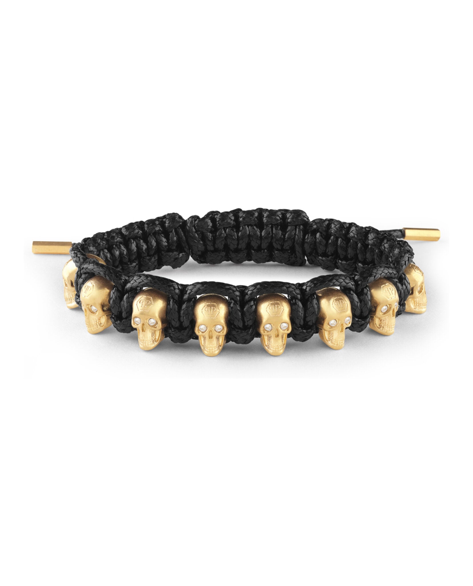 Philipp Plein Mens 3D $kull Crystal Cotton Cord Bracelet