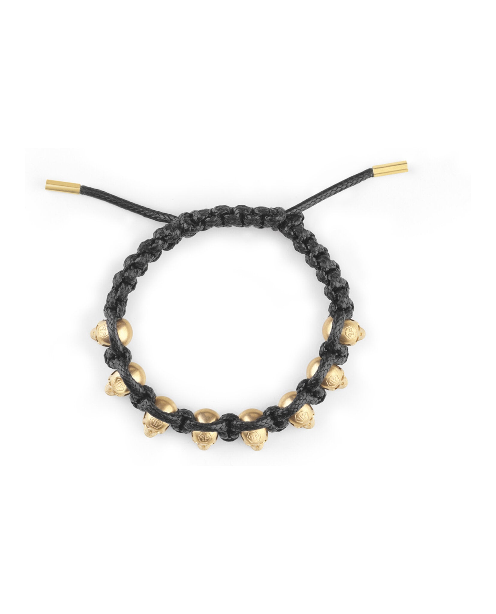 Philipp Plein Mens 3D $kull Crystal Cotton Cord Bracelet