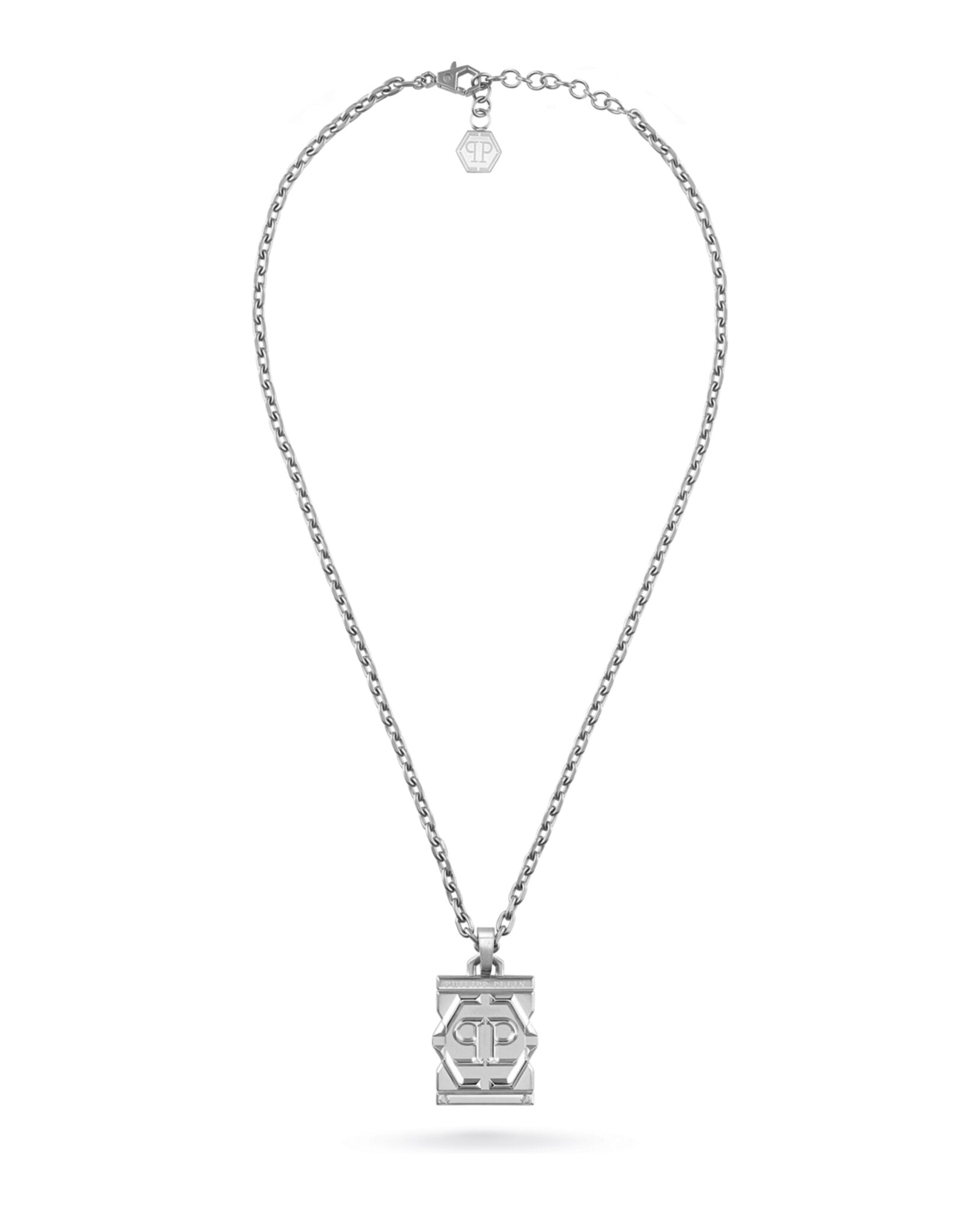 Philipp Plein Mens Hexagon Tactical Buckle Cable Chain Necklace Stainless Steel