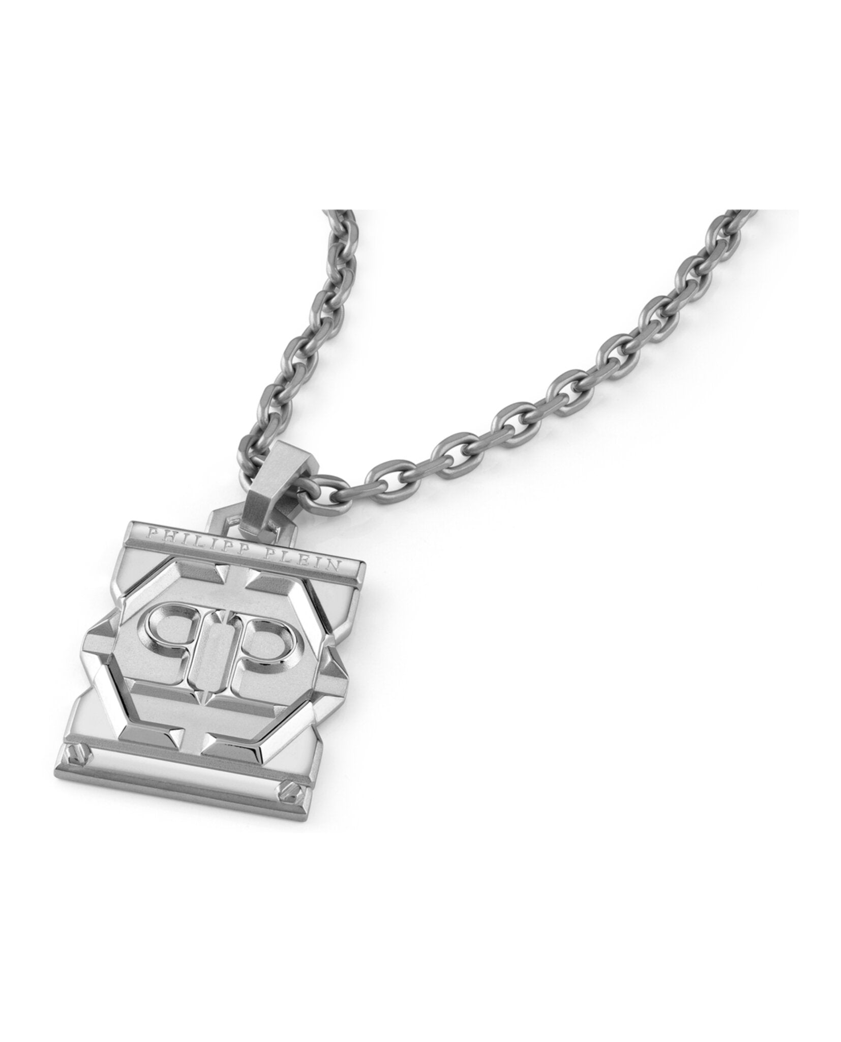 Philipp Plein Mens Hexagon Tactical Buckle Cable Chain Necklace