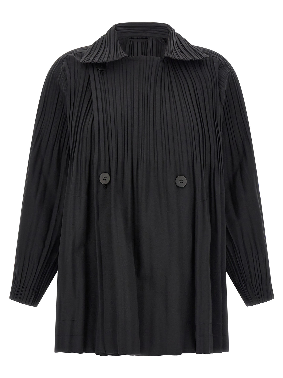 Pleats Please Issey Miyake Women A-Line Black 'Smooth Coat' Coat