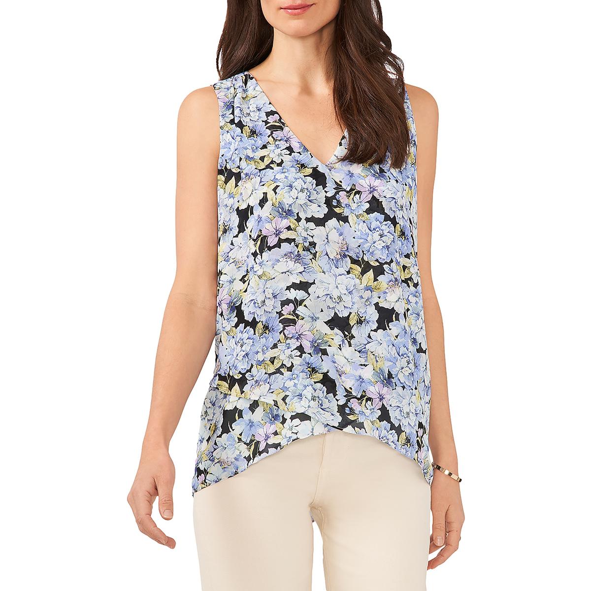 Womens Floral Print V-Neck Blouse Sea Breeze