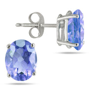 6X4Mm All Natural Oval Tanzanite Stud Earrings In .925 Sterling Silver