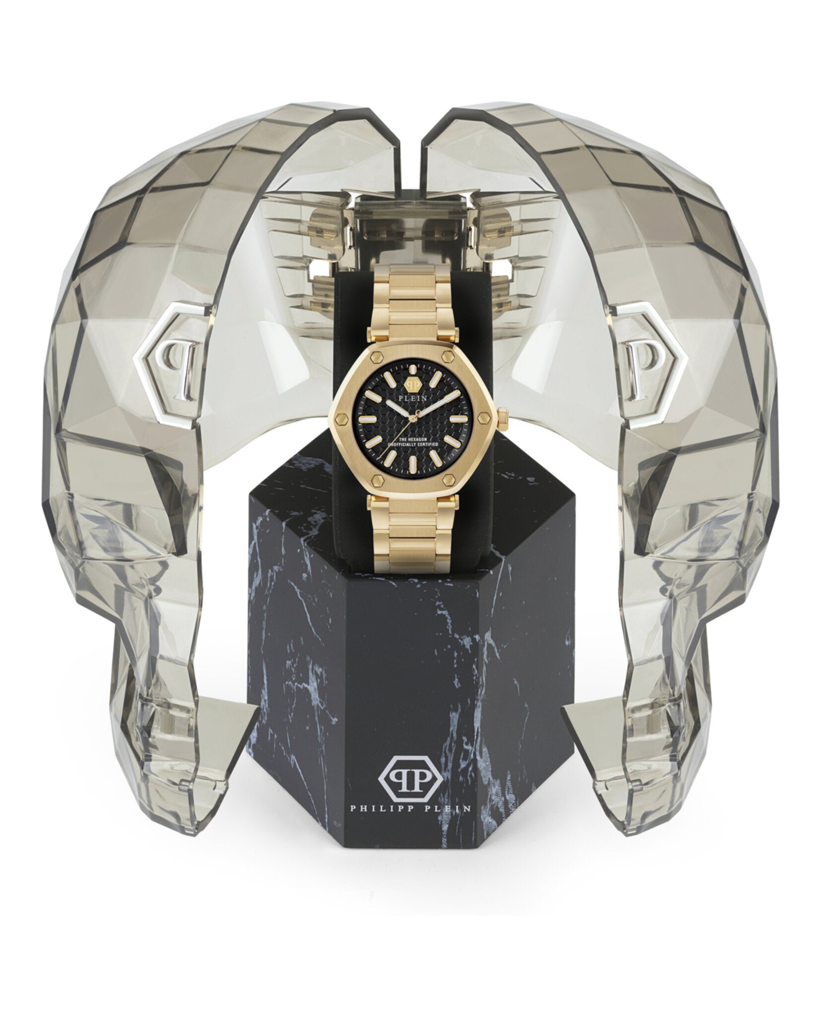Philipp Plein Womens The Hexagon Gold 38mm Bracelet Fashion Watch