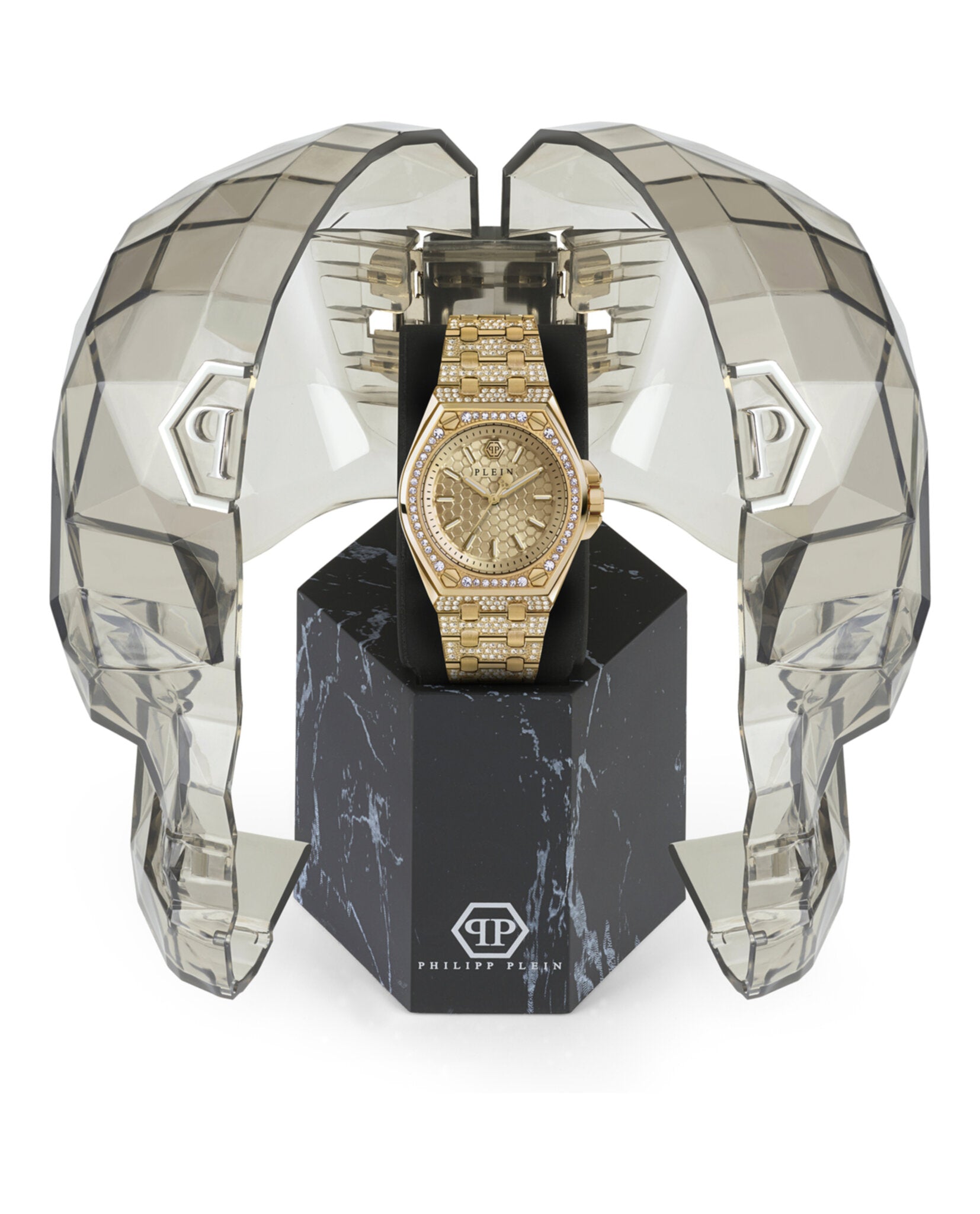 Philipp Plein Womens IP Yellow Gold 38mm Bracelet Fashion Watch