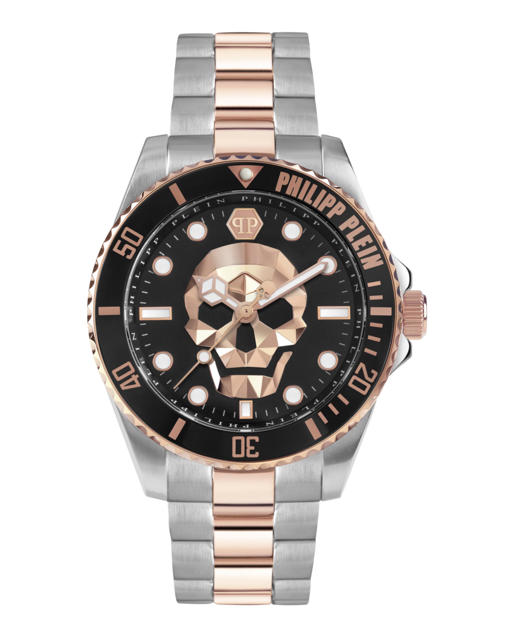 Philipp Plein Mens The $kull 46mm Strap Fashion Watch Two Tone