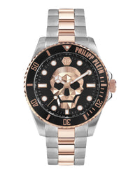 Philipp Plein Mens The $kull 46mm Strap Fashion Watch Two Tone