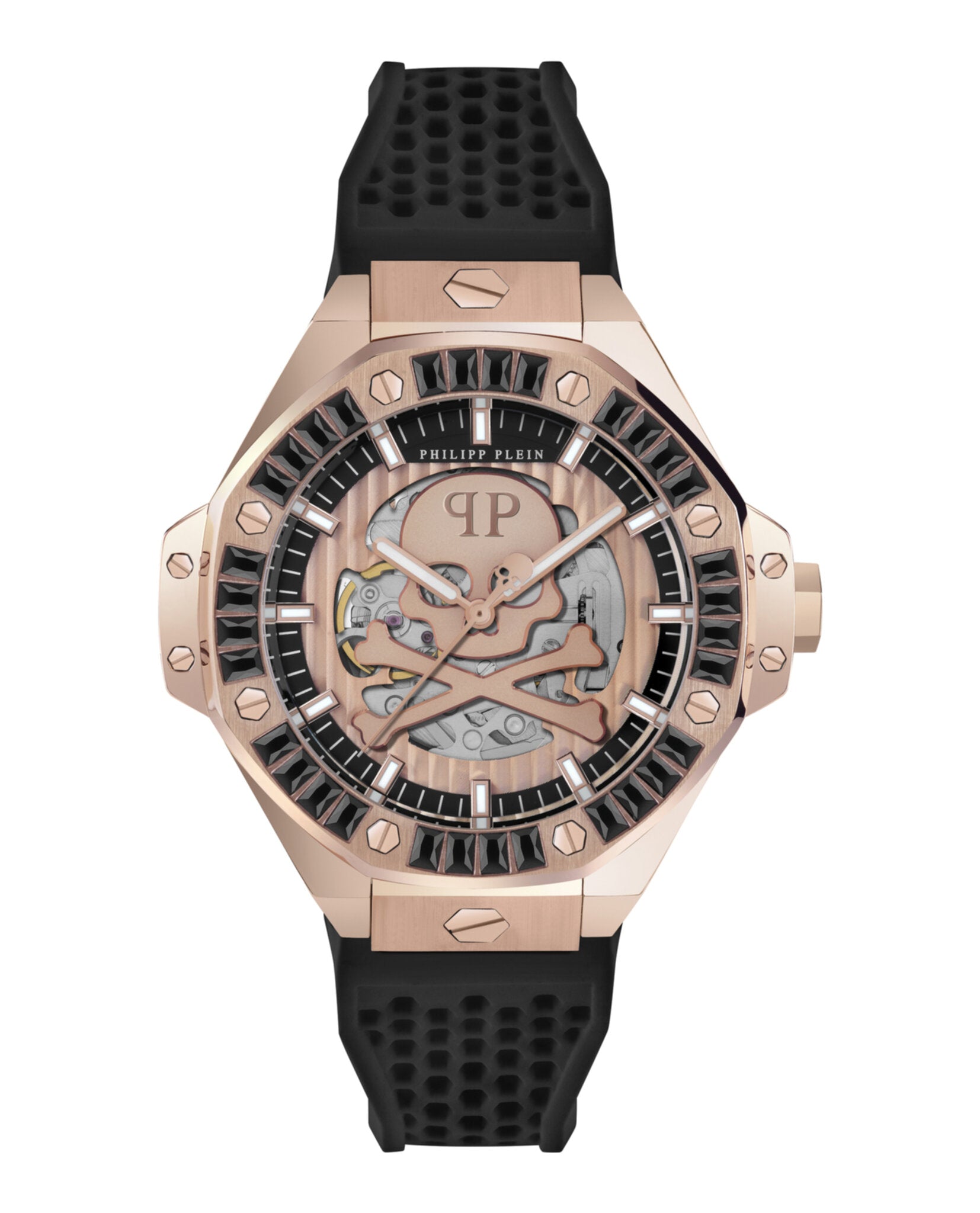 Philipp Plein Mens Rosegold 46mm Strap Fashion Watch Rosegold