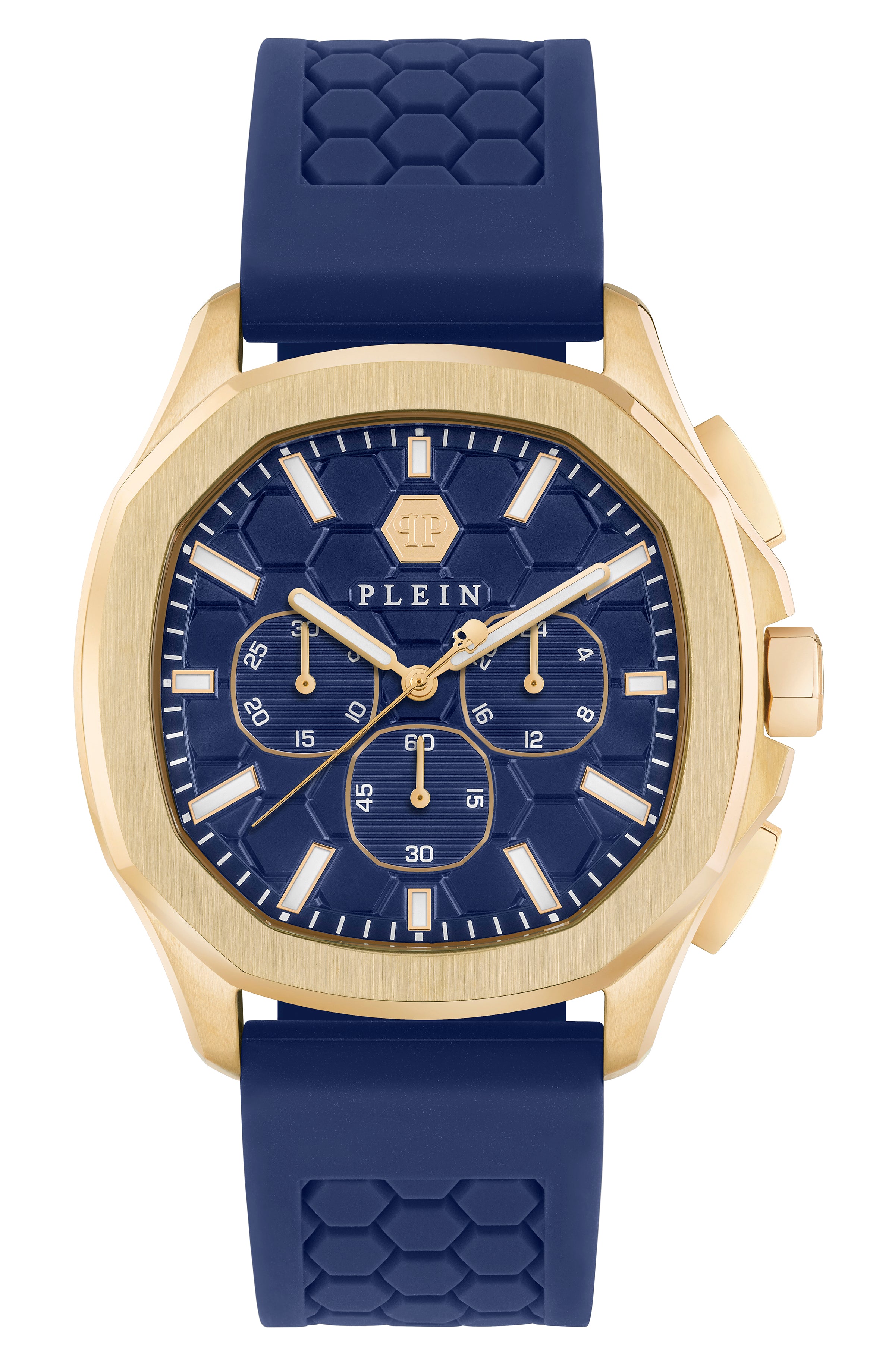 Philipp Plein Mens IP Yellow Gold 44mm Strap Fashion Watch